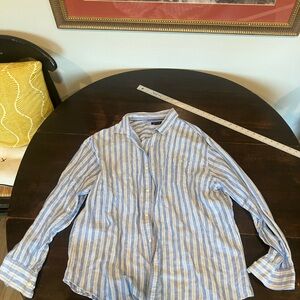 Croft & Barrow Men's Blue and White Striped Shirt Linen